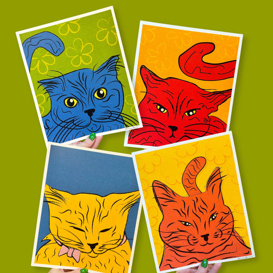 Cat Attitudes - Set of 4 Art Prints Art Print by Posse Paper Goods