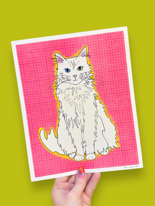 Fluffy Cat (Pink) - Art Print Art Print by Posse Paper Goods