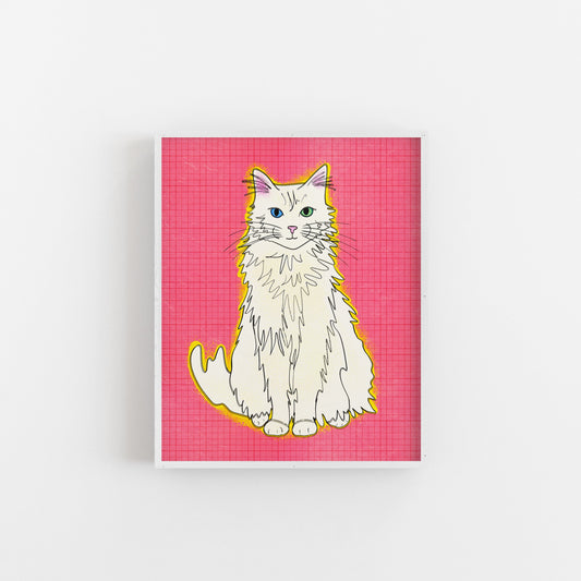 Fluffy Cat (Pink) - Art Print Art Print by Posse Paper Goods