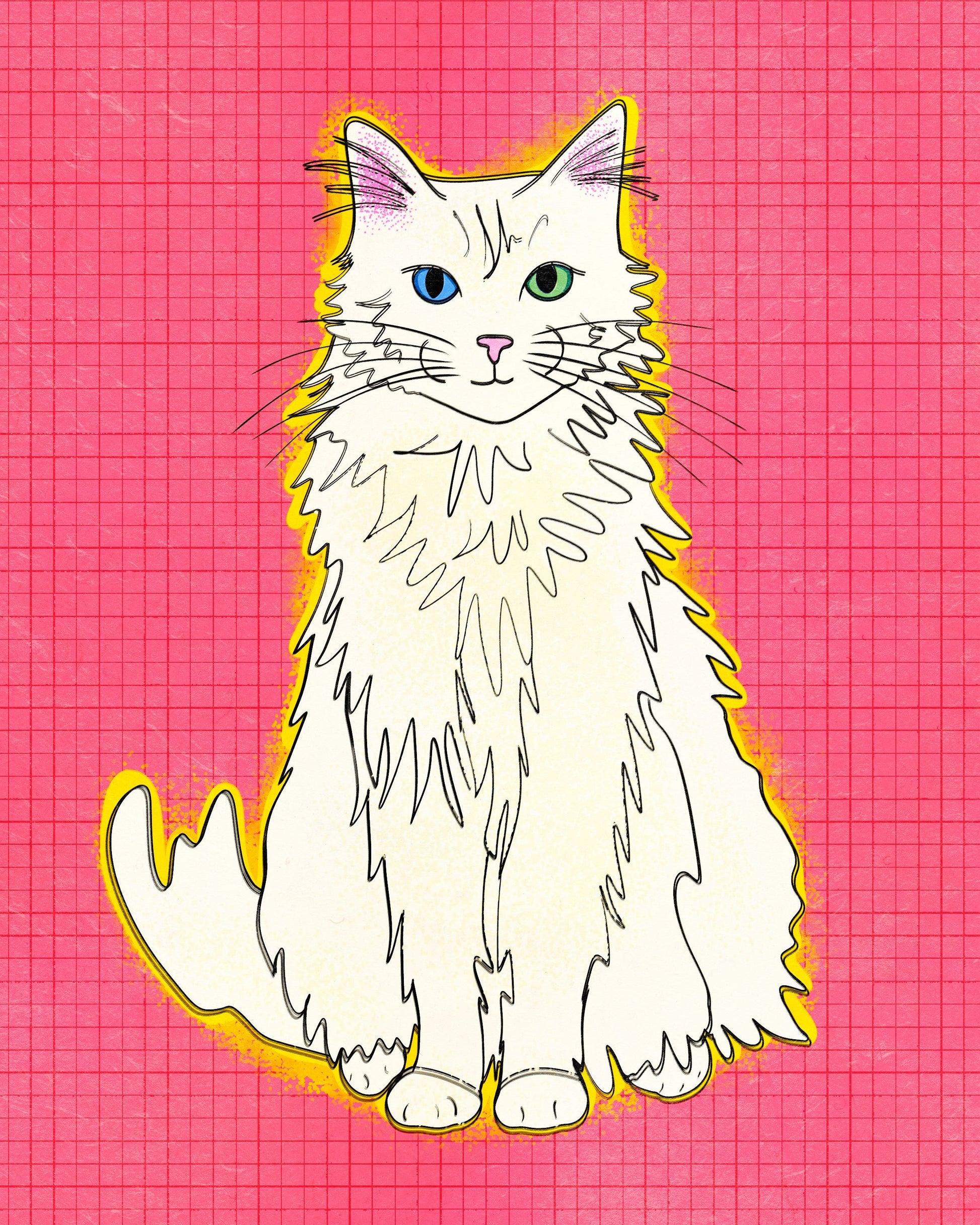 Fluffy Cat (Pink) - Art Print Art Print by Posse Paper Goods