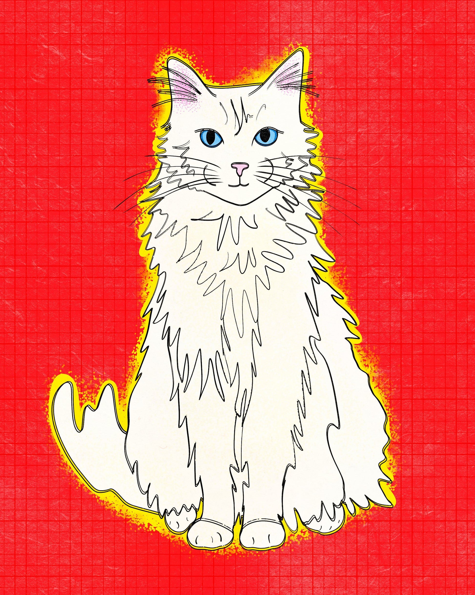 Fluffy Cat (Red) - Art Print Art Print by Posse Paper Goods