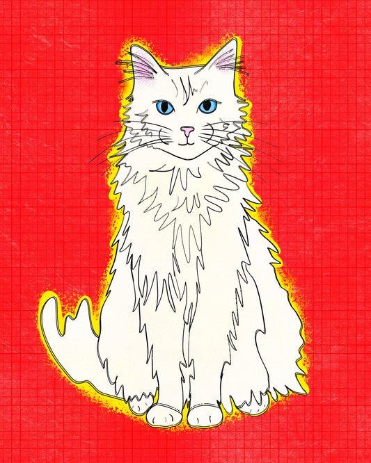Fluffy Cat (Red) - Art Print Art Print by Posse Paper Goods