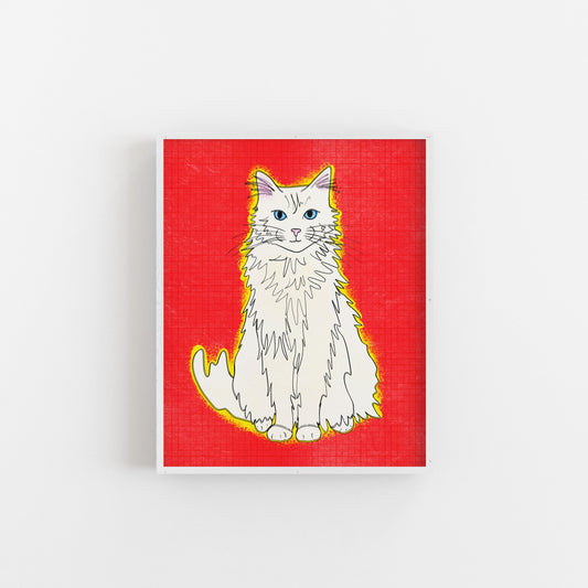 Fluffy Cat (Red) - Art Print Art Print by Posse Paper Goods